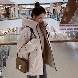 women Korean style solid long parkas stand collar hooded arrival winter jacket outwear casual thick warm ladies coats 201210