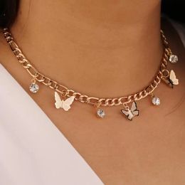 Chokers Beauty Crystal Women Choker Necklaces Gold Colour Fashion Birthday Jewellery Thick Long Chain Butterfly