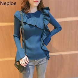 Neploe Spring Outwear Sweater Women Long Sleeve Pullover Sweet Ruffle Patch Knitted Jumper Korean Fashion Pull Femme 201224