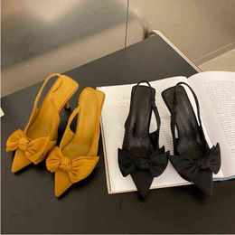 NEW Big Butterfly-knot Women Pumps Slingback Sandals Ladies Shallow Pointed Toe Mules Slip On Party High Heel Shoes heels women G220516