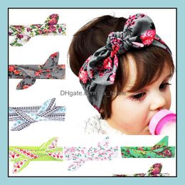 Hair Accessories New Europe Fashion Baby Head Bands Bunny Ear Knot Floral Pattern Infant Headband Kids Band Headwear Child Mxhome Dhklg