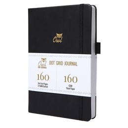 BUKE Dotted Journal Dot Grid Notebook Sketcbook - PU Leather, 160gsm Thick Paper, Inner Pocket, Elastic Closure, Pen Holder 220401
