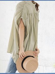 Women's Blouses & Shirts Summer Blouse Women Japan Style Simple Solid Office Ladies Tops Single Breasted Loose Shoer Sleeve Blusas MujerWome