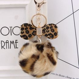 Leopard Plush Keychain Artificial Pompom Keychain Party Heart Stylish Gorgeous Fur Ball Bag Holder Jewelry Gift