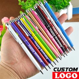 100PcsLot 13 Colours Black Blue Ink Roller Metal Ballpoint Pen 0.7Mm 2in1 Fibre Point Stylus Gift For Free Custom 220611