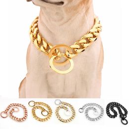 Dog Collars & Leashes Chain Collar 15mm Solid Stainless Steel Necklace Dogs Training Metal Strong P Choker Pet For PitbullsDog