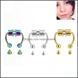Nose Rings Studs Body Jewellery Ring Fake Magnetic Stainless Steel Magnet Non Piercing Clip On Faux Drop Delivery 2021 Zwyio