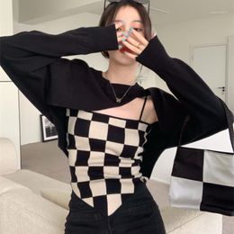 Women's Sweaters Y2KY2KKnit Sweater Irregular Design Sense Niche Long-sleeved Shawl Tops 2022 Autumn Black