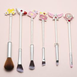 6 PCS Makeup Brushes with Bag Magical Girl Magic Wand Metal Handle Brush Cosmetics Tools Eyeshadow/Foundation Brush