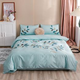 Bedding Sets Fine Fabric Satin Cotton 4-piece Set Embroidered Sky Blue Glossy All-cotton Quilt Cover BeddingBedding