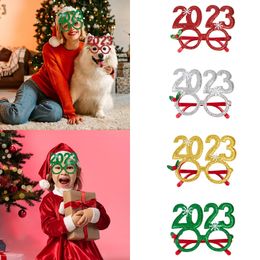 Glitter Christmas Glasses Decoration 2023 Holiday Glass Frame Xmas Home Decorations Gifts