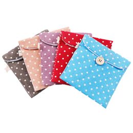 Sanitary Napkin Storage Bag Dot Cotton Linen Sanitary Pad Pouch Aunt Towel Bags Button Open Packaging Coin Purse Jewelry