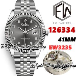 EWF V3 ew126334 Cal.3235 ew3235 Automatic Mens Watch 41MM Fluted Bezel Grey Dial Diamonds Markers 904L Steel Bracelet With Same Serial Warranty Card eternity Watches