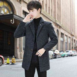 Men's Korean Woollen Casual Coat Medium Length Winter Cardigan Trench Jackets Fashion Business Slim Classic Oversize M-5XL Wool & Blends T220810