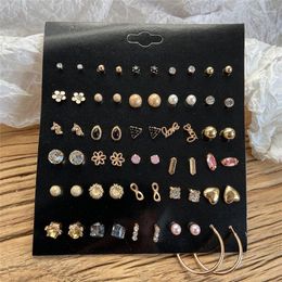 Stud 30 Pairs/Set Crystal Geometric Earrings For Women Bohemian Style Vintage Set Female Fashion Jewellery 2022 Moni22