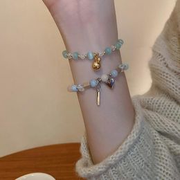 Charm Bracelets Crystal Opal Heart Pendant Stretch Bracelet For Women Sweet Temperament Aesthetic Casual Trend Fashion JewelryCharm