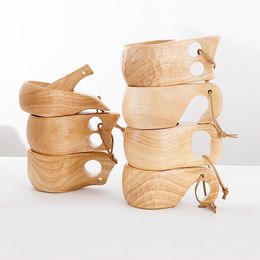 Wooden Cup Camping Nordic Style Handmade Natural Portable Wood Mug Drinking Cups for Coffee, Tea and Milk