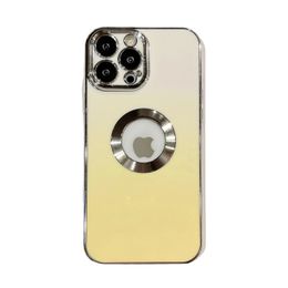 Hollow Out Logo Phone Cases Metal Ring Hole With Lens Film For iPhone 13 12 Pro Max Gradient Luxury Cover Protection Shell Shockproof Anti-fall