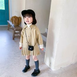 Autumn girls fashion pleated trench jackets Kids solid Colour loose long coats outwears 1-6Y LJ201130