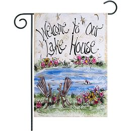 Cotton Line Fabric Welcome to Our Lake House Floral Garden Flag 12.5 x 18 Inch Decor Anniversary Housewarming Gift