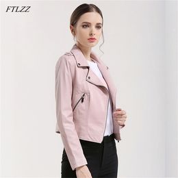 FTLZZ Rivet Pu Leather Jacket Women Pink Black Colours Motorcycle Short Coat Soft Faux Leather Biker Jacket Female 220815