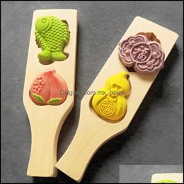 Baking Pastry Tools Bakeware Kitchen Dining Bar Home Garden Gourd Peach Wooden Moon Cake Mould Tool For Ma Dhhlm