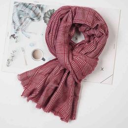 british air UK - Sansui British Plaid cashmere scarf air conditioning shawl warm spring and autumn winter long versatile student female wine red