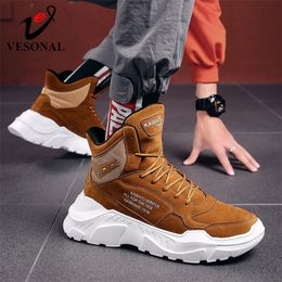 Suede Genuine Leather Fashion Winter Boots Men Shoes for Mens Ankle rock Thick sole hip hop streetwear Male sneakers Boot male 201204