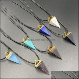 Arts And Crafts Healing Crystal Natural Stone Pendant Four Faceted Cone Charms Turquoise Tiger Eye Lapsi Pink Rope Sports2010 Dhvey