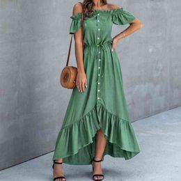 Summer Dress Women Long Dress Elegant Off Shoulder Dresses For Women Plus Size Dress Ruffle Summer Sundresses G220510