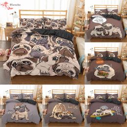 Homesky Cartoon Pug Dog Bedding Sets Duvet Cover King Queen Size Comforter