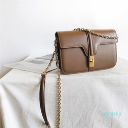 Evening Bags Chain Small Square Bag Korean Retro Organ Niche Design Slung Genuine Cowhide Handbag