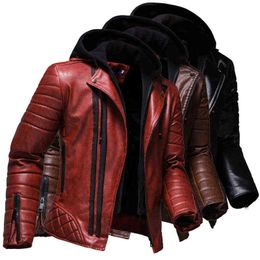 Trend New Hooded Leather Jacket Personality Fashion Men S Motorcycle Leather L220801