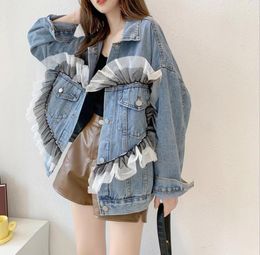 Women's Polos Fashion All-matching Love Lace Stitching Denim Coat For Women 2022 Autumn Sweet LooseSlimming Long Sleeve Top JacketWomen's Wo