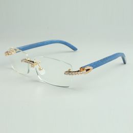 New endlesses diamonds glasses frame 3524012 with natural blue wooden legs and 56mm clear lenses Best quality