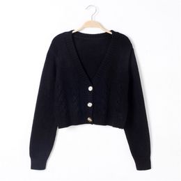 Short style high-waisted slim plastic sweater women spring single-breasted knitted cardigan twist small jacket 201203