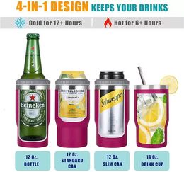 UPS 14 Colors 4-in-1 Can Cooler Tumbler 14oz Coffee Mug Stainless Steel Vacuum Cold Cans Holder for 12oz Beer Bottles Outdoor Portable Travel C