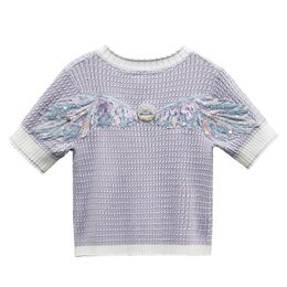 518 2022 Summer Kint Short Sleeve Crew Neck Brand Same Style Sweater Pullover Pink Purple Luxury Womens Clothes binfen