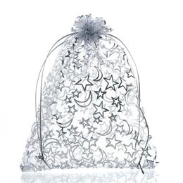 white organza gift bags UK - Mjartoria 200pcs Star Moon White Organza Bag Fashion Jewelry Bags And Packaging Wedding Drawstring Gift Bags Pouches Bag For Chris2771