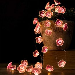 2m Cherry Lighting Strings Blossom Flower LED String Fairy Lamp For Indoor Wedding Pink Bells Garland Deco Outdoor Light Fixture 220809