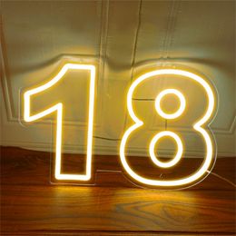 Custom Night Light 18 Number Letter 21 led lights Neon Signs For Home Decorative Lamp Room Wall Lighting 220615