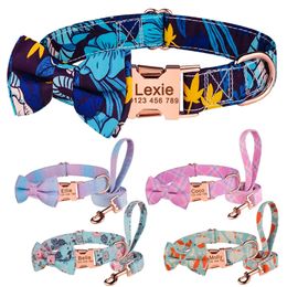 Personalised Custom Dog Collar Adjustable Nylon Leash Engraved Name Dog Collar Puppy Leash Small Large Pet Dog Collar Leash Set 220608