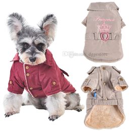 Warm Dog Jacket Waterproof Winter Dog Apparel Pet Bar Jackets Love Belt Pets Clothes Coat For Small Puppy Animal Chihuahua Pugs French Bulldog Red Cream XXXL A318