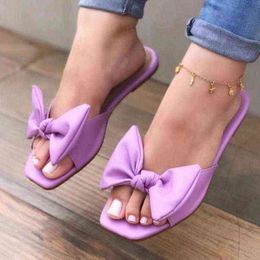 Slippers Leisure Big Bow Slides for Women Large Size Summer Shoes Woman Outside Wear Candy Color Plus Vacation Ladies 220530