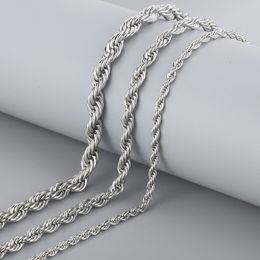 Silver 4mm/6mm/8mm 24inch Stainless Steel Singapore Twist Rope Chain Necklace for Mens Women Jewelry High Polished