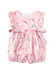 0-24 Months Toddler Baby Girl Clothes Round Neck Flying Sleeve Cartoon Animal Rainbow Print Romper Summer Jumpsuit Comfortable G220521