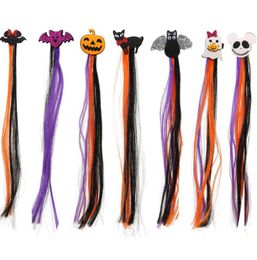 Halloween Hairclips with Hair Extensions Costume Accessories Wig Braided Ponytails Pumpkin Ghost Bat Wing Black Cat Witch Hat Barrettes Hair Pin Party Cosplay Prop