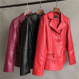 6XL Size Leather Jacket Women 2022 Spring And Autumn New Mother Clothes Short Suit Collar Top Coat L220728