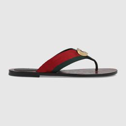 women Leather slippers Designer womens pool Slides thong sandals with Double G Flip flops old flower Slipper green red stripe Summer Beach Bee slippers Larger Size