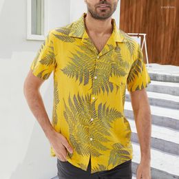 Men's Casual Shirts Chic Summer Shirt Loose Vibrant Color Comfortable Turn-down Collar Contrast Colors Men TopsMen's